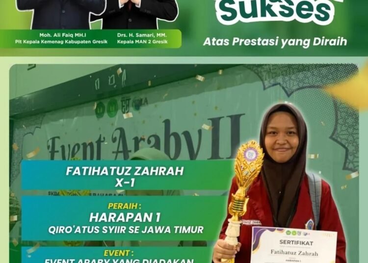 Seni Sastra Arab Memukau: Siswi MAN 2 Gresik Ukir Prestasi Gemilang di Ajang Lomba Qiro’atus Syiir se-Jawa Timur