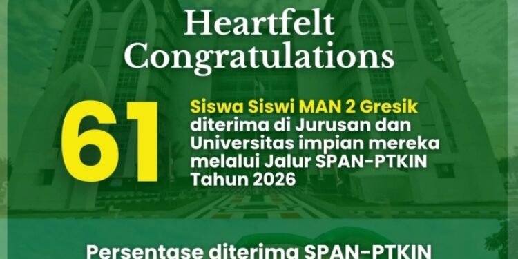 Capaian Fantastis !! 80,26% Peserta MAN 2 Gresik Lolos SPAN-PTKIN 2026 Diterima di berbagai Universitas Bergengsi