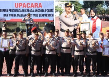 Berprestasi “Jogo Gresik”, 13 Personel dan 1 Warga Terima Penghargaan dari Kapolres AKBP Ramadhan