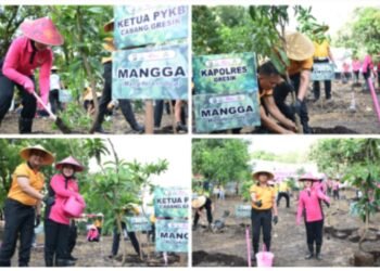 Hijaukan Gresik, Yayasan Kemala Bhayangkari Tanam Puluhan Pohon Produktif di Asrama Polisi Randuagung
