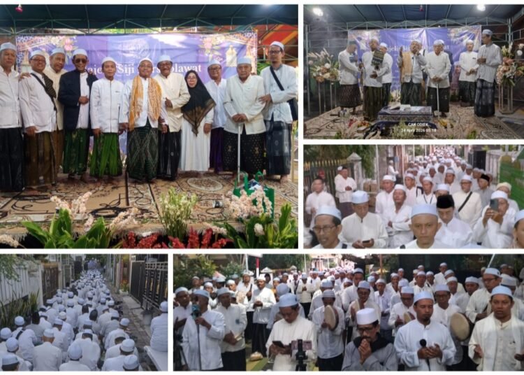 Ratusan Jamaah Khusuk Ikuti Majelis Siji Bersholawat Dalam Rangka Walimatul Haji Abah Kaji Nasir Veteran Gresik