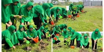 Hijaukan Gresik, Persit KCK Cabang XLIV Kodim 0817/Gresik Giat Penanaman Pohon Sukseskan TMMD ke-128
