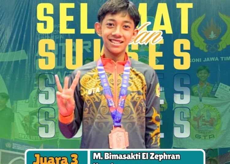 M. Bimasakti Siswa MTsN Gresik Kembali Sabet Juara 3 di Ajang Kejuaraan Taekwondo Tingkat Jawa Timur
