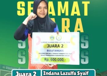 Indana Lazulfa Syaif Siswi MTsN Gresik Raih Juara 2 Bulu Tangkis di Ajang O2SN Kabupaten Gresik