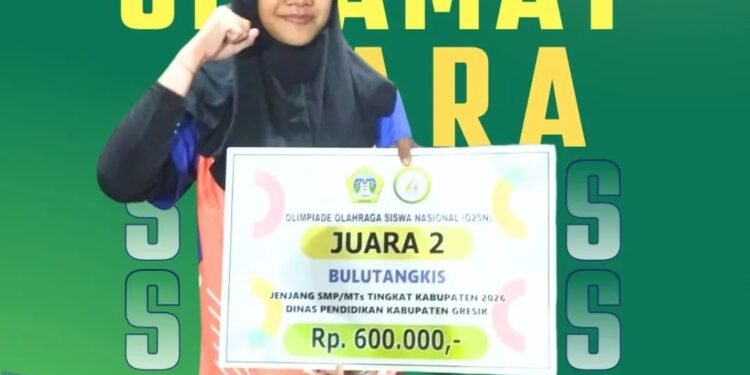 Indana Lazulfa Syaif Siswi MTsN Gresik Raih Juara 2 Bulu Tangkis di Ajang O2SN Kabupaten Gresik