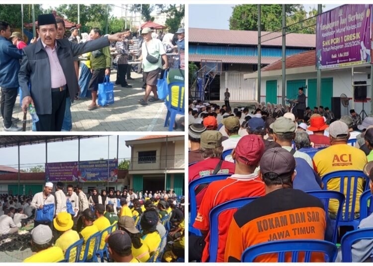 SMK PGRI 1 Gresik Gelar Tasyakuran Kelulusan 674 Siswa: Bagikan Sembako kepada Ratusan Tukang Becak dan Pasukan Kuning