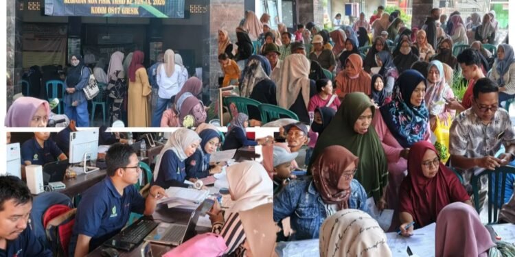 Membludak !! Ratusan Warga Serbu Pelayanan Kependudukan Gratis dari Satgas TMMD Bersama Dispenduk Capil Gresik 