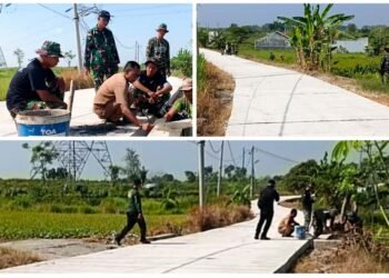 Joosss !! Satgas TMMD ke-128 Sukses Bangun Jalan Cor Beton di Desa Slempit Kedamean