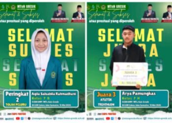 Arya Pamungkas & Aqila Salsabila Harumkan MTsN Gresik Ukir Prestasi Gemilang di Ajang O2SN 2026