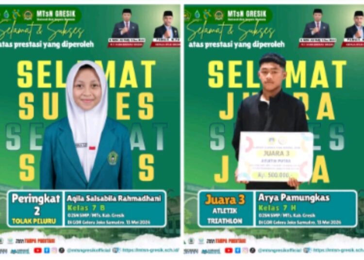 Arya Pamungkas & Aqila Salsabila Harumkan MTsN Gresik Ukir Prestasi Gemilang di Ajang O2SN 2026