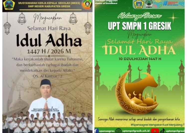 Ketua MKKS sekaligus Kepala UPT SMPN 1 Gresik Ucapkan Selamat Hari Raya ldul Adha 10 Dzulhijjah 1447 H