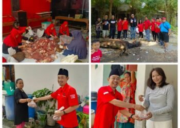 Ratusan Tukang Becak, Petugas Parkir dan Masyarakat Sumringah Dapat Daging Kurban dari DPC PDI Perjuangan Gresik