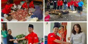 Ratusan Tukang Becak, Petugas Parkir dan Masyarakat Sumringah Dapat Daging Kurban dari DPC PDI Perjuangan Gresik