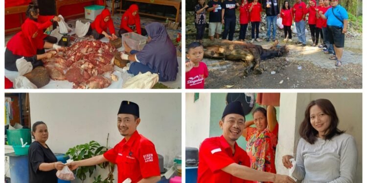 Ratusan Tukang Becak, Petugas Parkir dan Masyarakat Sumringah Dapat Daging Kurban dari DPC PDI Perjuangan Gresik