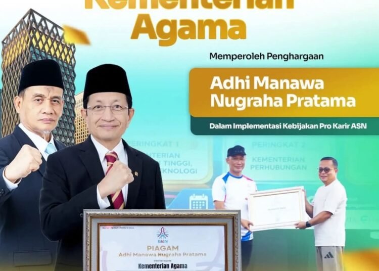 Kemenag RI Raih Penghargaan Adhi Manawa Nugraha Pratama dalam Implementasi Kebijakan Pro Karir ASN