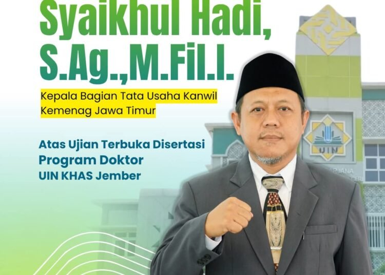 Kepala Kemenag Gresik Ucapkan Selamat kepada Syaikhul Hadi Kabag TU Kemenag Jatim Atas kelulusannya dalam Program Doktor