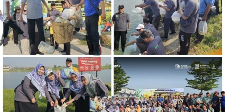 Tak Hanya Dakwah di Mimbar, PD IPARI Gresik Terjun Langsung Tebar Puluhan Ribu Ikan di Bendung Gerak Sembayat