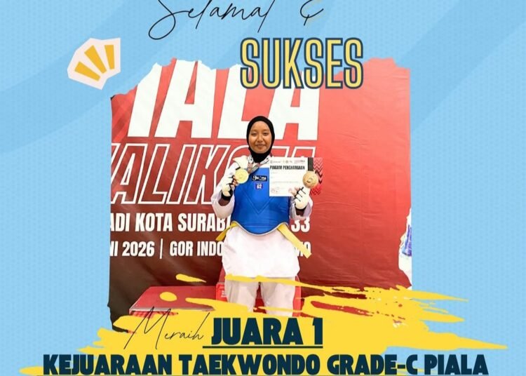Indri Indah Syafirah Siswi UPT SMPN 10 Gresik Berhasil Sabet Juara 1 Kejuaraan Taekwondo Piala Wali Kota Surabaya