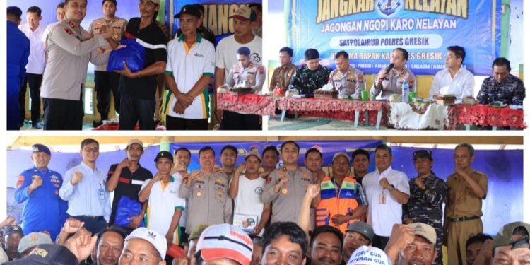 Kapolres Gresik Ngopi Bareng Nelayan, Salurkan Bantuan serta Bakti Kesehatan