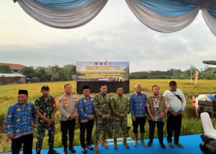 Dandim Dampingi Danrem 084/Bhaskara Jaya Pimpin Panen Raya Serentak di Gresik Wujudkan Swasembada Pangan Nasional