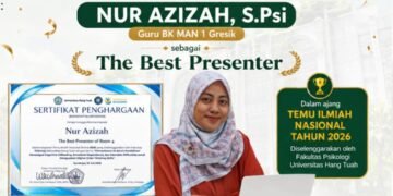 Inilah Nur Azizah, S.Psi, Guru BK MAN 1 Gresik Raih The Best Presenter di Ajang Temu Ilmiah Nasional 2026