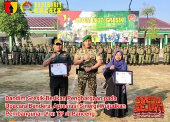 Dandim Gresik Berikan Penghargaan kepada Tokoh Masyarakat yang Berkontribusi Nyata dalam Pembangunan Yon TP di Panceng