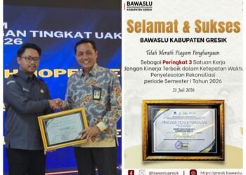 Tertib Administrasi dan Pengelolaan Keuangan, Sekretariat Bawaslu Gresik Raih Peringkat 3 Kinerja Terbaik