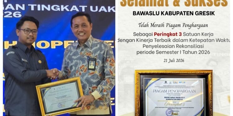 Tertib Administrasi dan Pengelolaan Keuangan, Sekretariat Bawaslu Gresik Raih Peringkat 3 Kinerja Terbaik