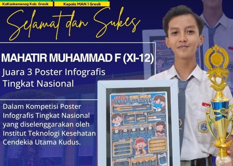 Mahatir Muhammad Siswa MAN 1 Gresik Raih Juara 3 Kompetisi Poster Infografis Tingkat Nasional