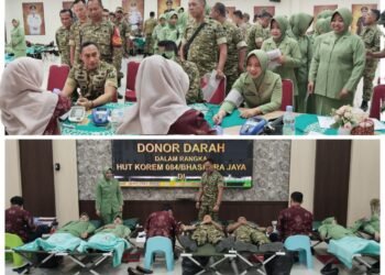 Teladan !! Dandim Gresik dan Ketua Persit  Tulus Ikhlas  Sumbangkan Darahnya di HUT ke-60 Korem 084/Bhaskara Jaya
