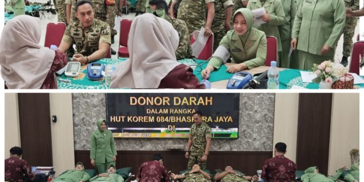 Teladan !! Dandim Gresik dan Ketua Persit Tulus Ikhlas  Sumbangkan Darahnya di HUT ke-60 Korem 084/Bhaskara Jaya