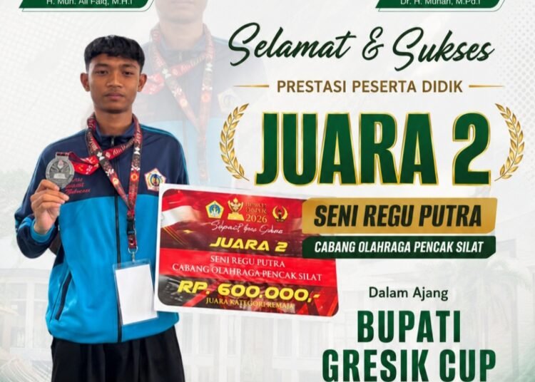 Jooss !! Siswa MAN 1 Gresik Sabet Juara 2 Pencak Silat Seni Regu Putra Bupati Gresik Cup 2026