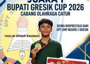 Jawara !! Fadlin Minar Rahman Siswa UPT SMPN 2 Gresik Sabet Juara 1 Catur Bupati Gresik Cup 2026