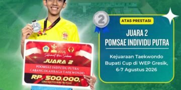Inilah Kesaktian Bimasakti, Murid MTsN Gresik Sabet Juara 2 Kejuaraan Taekwondo Bupati Cup 2026