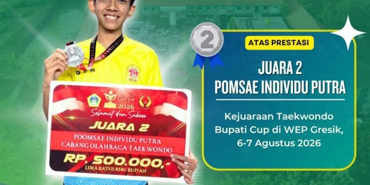 Inilah Kesaktian Bimasakti, Murid MTsN Gresik Sabet Juara 2 Kejuaraan Taekwondo Bupati Cup 2026