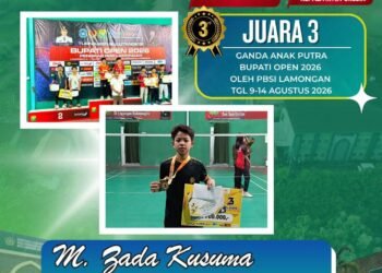 M. Zada Kusuma Siswa MTSN Gresik Raih Juara 3 Ganda Anak Putra Bupati Open 2026