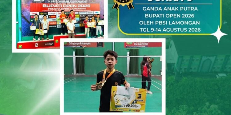 M. Zada Kusuma Siswa MTSN Gresik Raih Juara 3 Ganda Anak Putra Bupati Open 2026