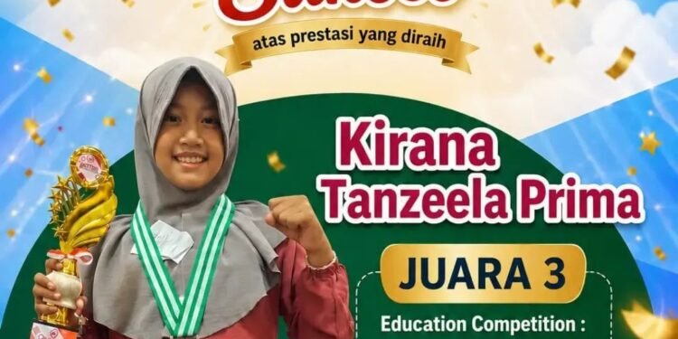 Kirana Tanzeela Prima, Siswi MIN 2 Gresik Raih Juara 3 Mata Pelajaran Bahasa Indonesia Tingkat Kabupaten