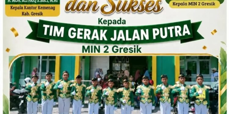 Semangat Kemerdekaan, Pasukan MIN 2 Gresik Sabet Juara 2 Lomba Gerak Jalan Tingkat Kecamatan 