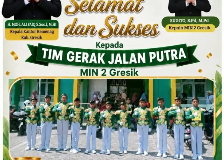 Semangat Kemerdekaan, Pasukan MIN 2 Gresik Sabet Juara 2 Lomba Gerak Jalan Tingkat Kecamatan 