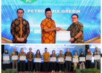Berkontribusi Besar bagi Masyarakat, Bupati Gus Yani Bersama Kadis PMPTSP Berikan Penghargaan untuk Petrokimia Gresik