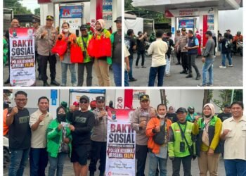 Peduli Nasib Ojol, Kapolsek Kebomas Bagikan Sembako dan BBM Gratis