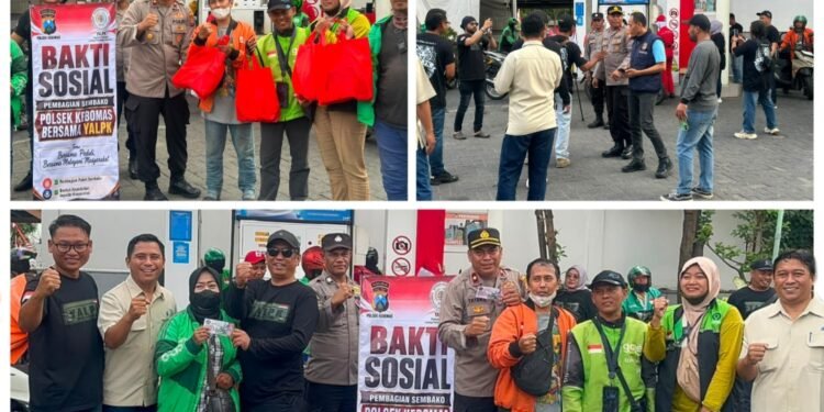 Peduli Nasib Ojol, Kapolsek Kebomas Bagikan Sembako dan BBM Gratis