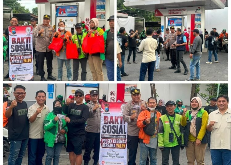 Peduli Nasib Ojol, Kapolsek Kebomas Bagikan Sembako dan BBM Gratis