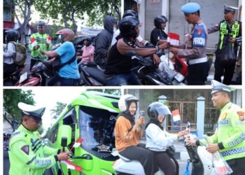 Polres Gresik Bagikan Ratusan Bendera Merah Putih Semarakkan HUT RI ke-81 