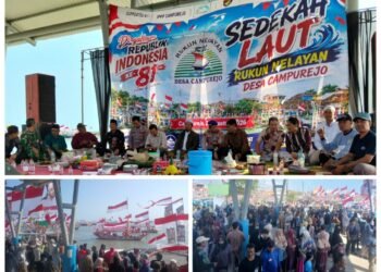 Semarak Sedekah Laut Campurejo Panceng: Dihiasi Perahu Merah Putih, Nelayan Panjatkan Doa Keselamatan