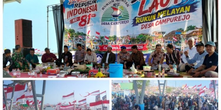 Semarak Sedekah Laut Campurejo Panceng: Dihiasi Perahu Merah Putih, Nelayan Panjatkan Doa Keselamatan