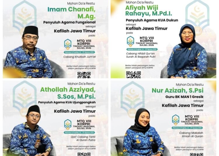 4 ASN Kemenag Gresik Wakili Kafilah Jawa Timur Berlaga di Ajang MTQ VIII KORPRI Tingkat Nasional 2026 di Makassar