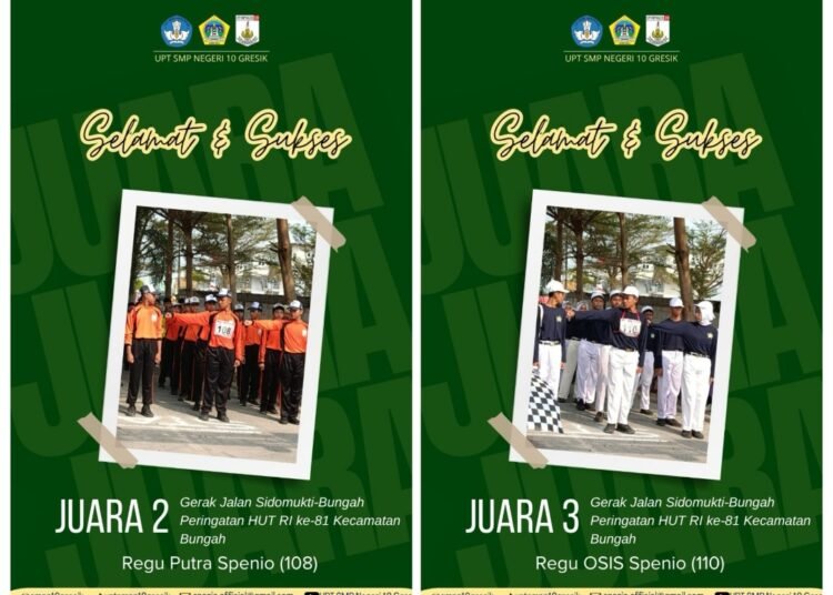 UPT SMPN 10 Gresik Sabet Juara 2 dan 3 Gerak Jalan Tradisional se-Kecamatan Bungah