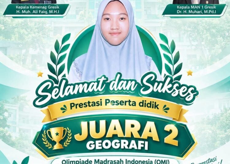 Kaysa Raih Juara 2 Geografi OMI Kabuputen Gresik, Dr. H. Muhari: Terus Melangkah Raih Prestasi Lebih Tinggi !!